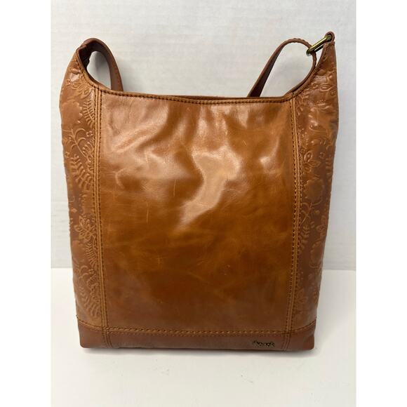 The Sak Women's De Young Small Leather Crossbody BagColor:Tobacco Floral Emboss - Picture 2 of 10